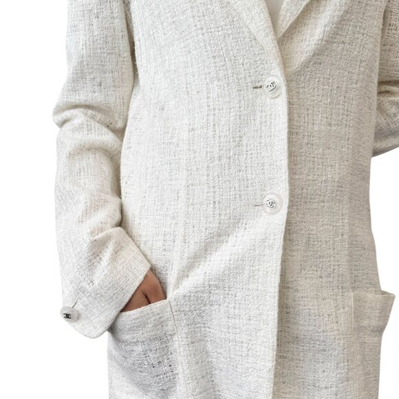 CHANEL Vintage 98P CC Logo Button Boucle Tweed Blazer Jacket #38 White [106201] - Picture 4 of 12
